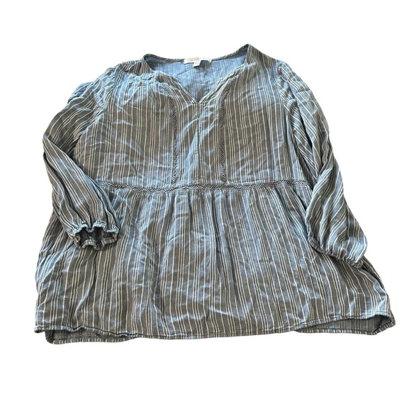 Fever Blue Pleated Mandarin Collar Blouse - Picture 1 of 7